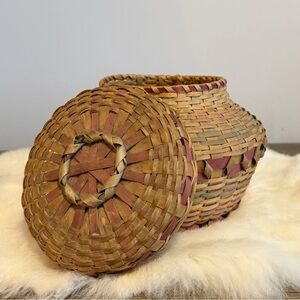 Handwoven Brown and Tan Basket with Lid